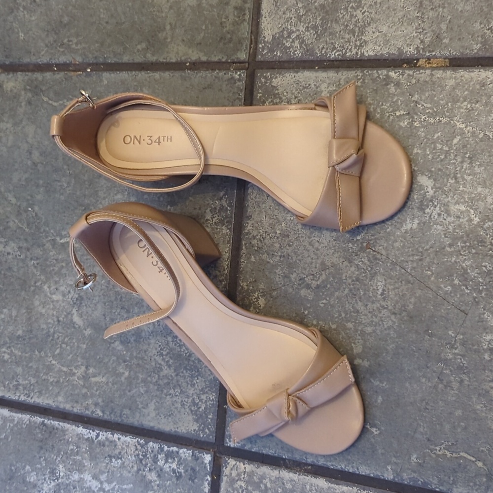 On 34th taupe chunky heels